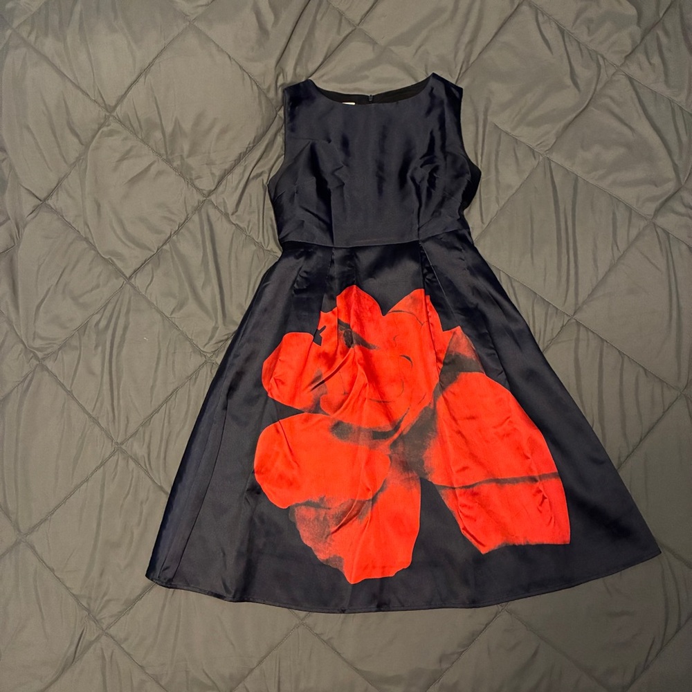 Black Dress with Red Floral Design